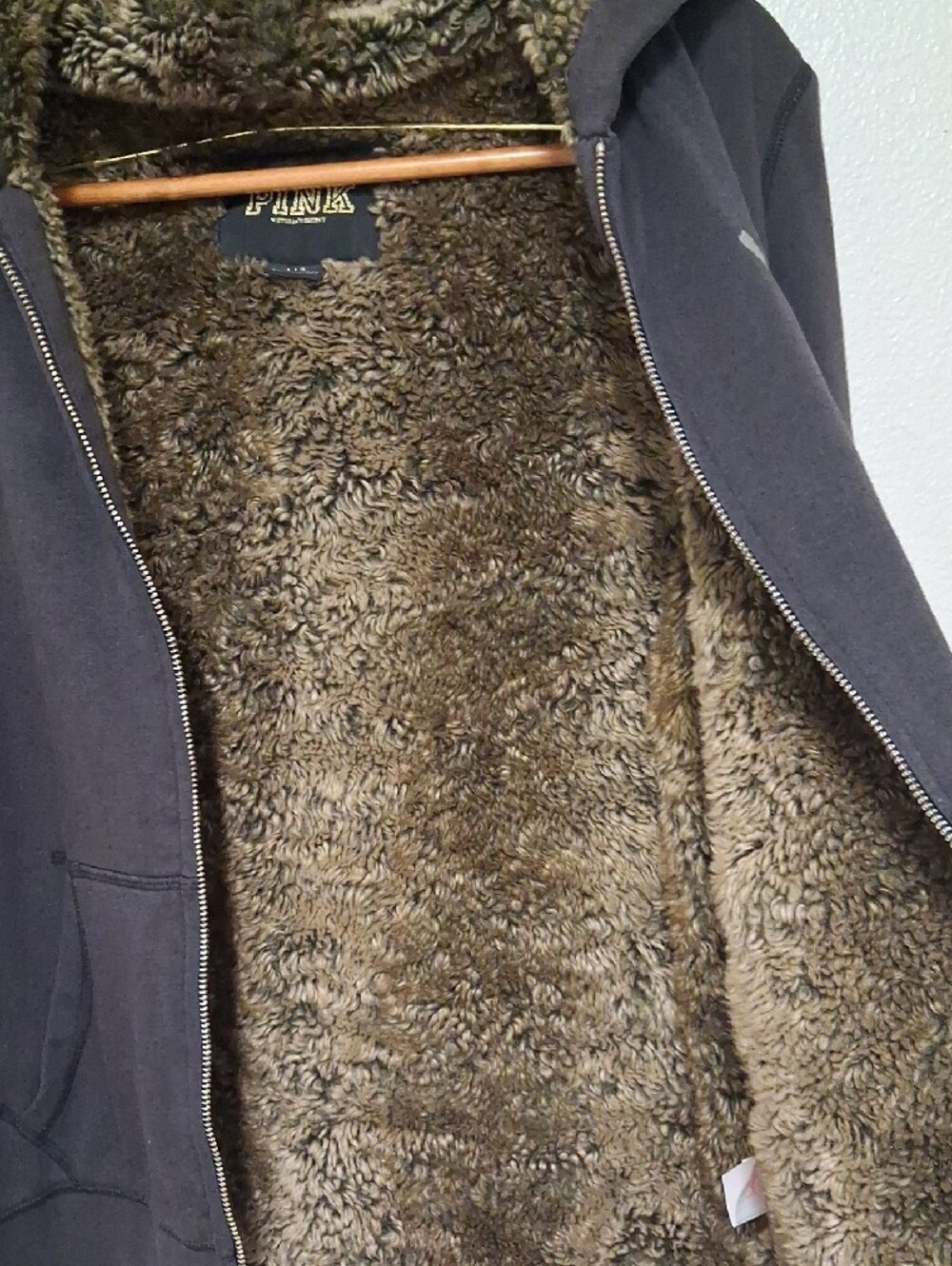 PINK Victoria's Secret Black Jacket with Lined Fur Silver Sequins - Picture 7 of 8